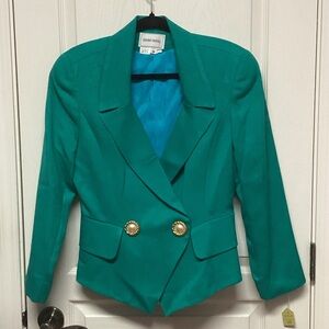 Daniel Nievau Teal Blazer with Gold Accents and straight skirt
